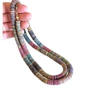 Vintage Dyed Heishi Shell Layering Necklace Southwestern Muted Natural Colors